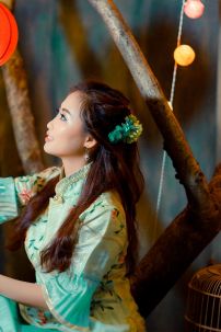 Bộ Áo Váy Sườn Xám Cách Tân Chụp Ảnh Thu Tone Xanh Mint