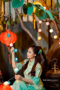 Bộ Áo Váy Sườn Xám Cách Tân Chụp Ảnh Thu Tone Xanh Mint