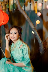 Bộ Áo Váy Sườn Xám Cách Tân Chụp Ảnh Thu Tone Xanh Mint