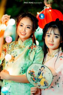 Bộ Áo Váy Sườn Xám Cách Tân Chụp Ảnh Thu Tone Xanh Mint