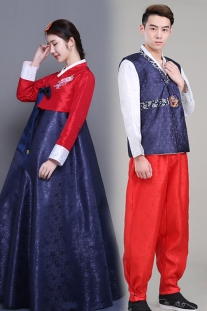 Cặp Hanbok Nam Nữ Tone Màu Đỏ Xanh Chụp Cưới