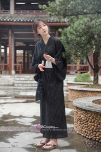 Nagagi Nam - Yukata Nữ Nền Đen Obi Trắng