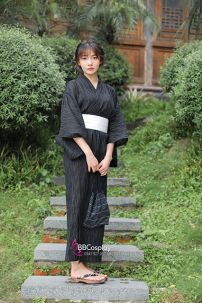 Nagagi Nam - Yukata Nữ Nền Đen Obi Trắng