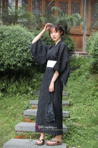 Nagagi Nam - Yukata Nữ Nền Đen Obi Trắng