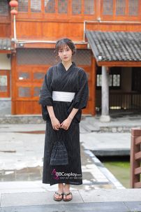 Nagagi Nam - Yukata Nữ Nền Đen Obi Trắng