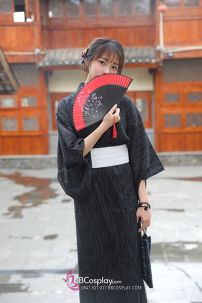 Nagagi Nam - Yukata Nữ Nền Đen Obi Trắng