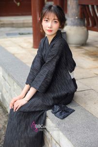 Nagagi Nam - Yukata Nữ Nền Đen Obi Trắng