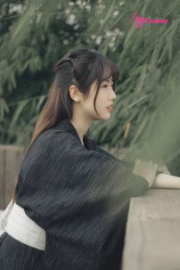 Nagagi Nam - Yukata Nữ Nền Đen Obi Trắng