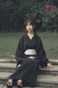 Nagagi Nam - Yukata Nữ Nền Đen Obi Trắng
