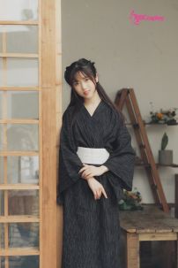 Nagagi Nam - Yukata Nữ Nền Đen Obi Trắng