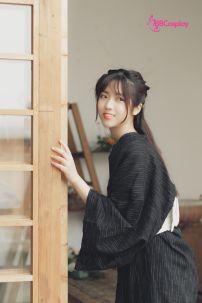 Nagagi Nam - Yukata Nữ Nền Đen Obi Trắng