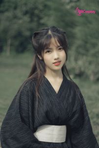 Nagagi Nam - Yukata Nữ Nền Đen Obi Trắng