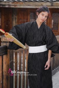Nagagi Nam - Yukata Nữ Nền Đen Obi Trắng