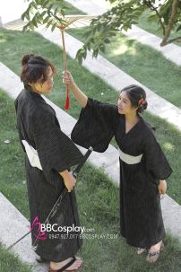 Nagagi Nam - Yukata Nữ Nền Đen Obi Trắng