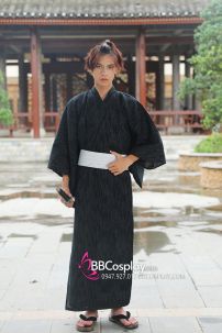 Nagagi Nam - Yukata Nữ Nền Đen Obi Trắng