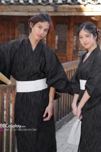 Nagagi Nam - Yukata Nữ Nền Đen Obi Trắng