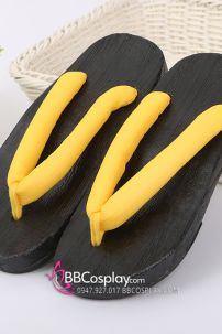 Guốc Gỗ Geta Bản Gỗ Đen Đế Thấp Quai Vàng