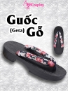Guốc Gỗ Geta Bản Gỗ Đen Đế Thấp Quai Hoa