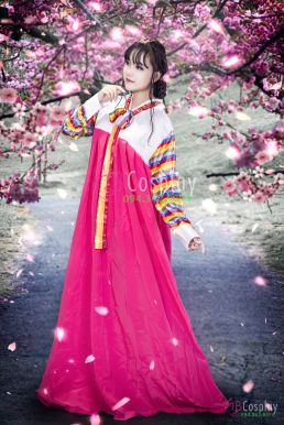 Hanbok Hàn Quốc Tay Áo Sọc Váy Hồng 37