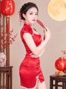 Sườn Xám Phi Lụa Dài Họa Tiết Công