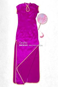 Sườn Xám Phi Lụa Tím Dài Size L