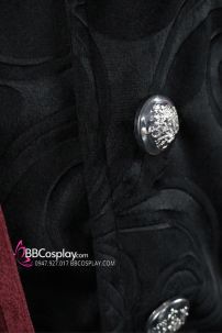 Vest Tuxedo Nhung Đỏ Hoa Văn Đen 16-18Th Century Hoàng Gia