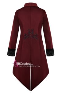 Vest Tuxedo Nhung Đỏ Hoa Văn Đen 16-18Th Century Hoàng Gia