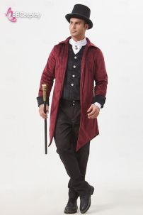 Vest Tuxedo Nhung Đỏ Hoa Văn Đen 16-18Th Century Hoàng Gia