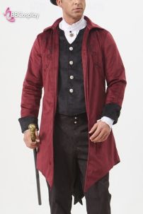 Vest Tuxedo Nhung Đỏ Hoa Văn Đen 16-18Th Century Hoàng Gia