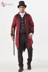 Vest Tuxedo Nhung Đỏ Hoa Văn Đen 16-18Th Century Hoàng Gia