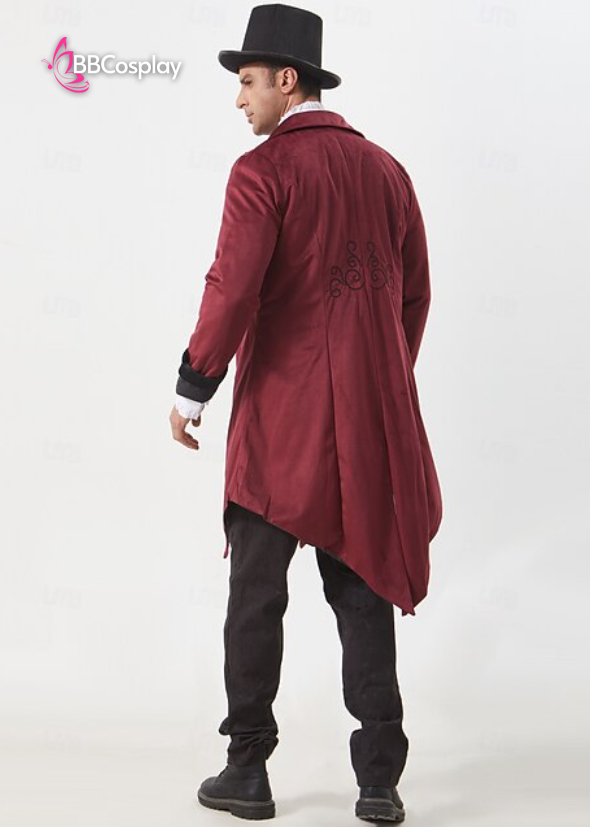 Vest Tuxedo Nhung Đỏ Hoa Văn Đen 16-18Th Century Hoàng Gia