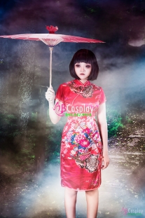 Trang Phục Ma Trung Quốc Đỏ Ngắn Cầm Dù