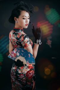 Sườn Xám Thượng Hải Đen Dài