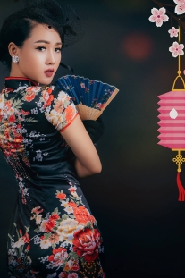 Sườn Xám Thượng Hải Đen Dài