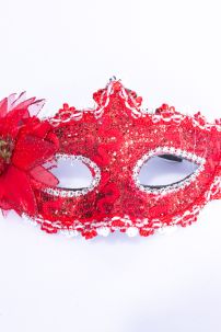 Mặt Nạ Hóa Trang Nữa Mặt Có Ren Gắn Hoa Đỏ