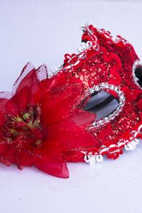 Mặt Nạ Hóa Trang Nữa Mặt Có Ren Gắn Hoa Đỏ