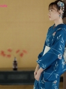 Yukata Xanh Dương Nền Lá Liễu