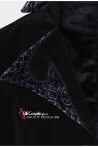 Vest Tuxedo Nhung Đen Gothic Phong Cách Steampunk Đuôi Én