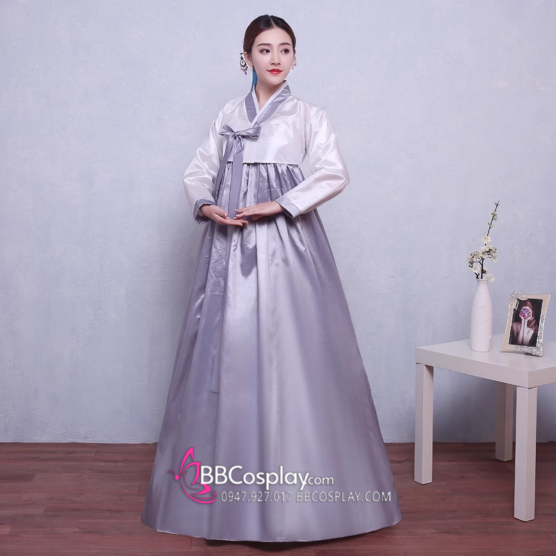 Áo Hanbok Hàn Quốc Giá Rẻ Áo Trắng Váy Xám
