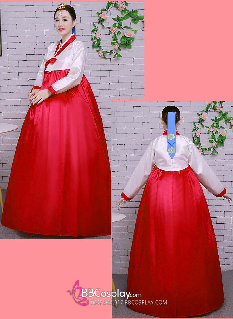 Hanbok Hàn Quốc Giá Rẻ Áo Trắng Váy Đỏ