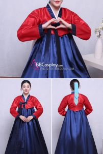 Hanbok Hàn Quốc Áo Đỏ Váy Xanh Giá Rẻ Vải Taffa