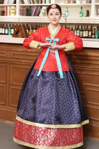 Hanbok Hàn Quốc Đỏ Váy Xanh