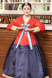 Hanbok Hàn Quốc Đỏ Váy Xanh