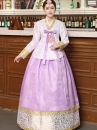 Hanbok Hàn Quốc Gấm Áo Trắng Váy Gấm Tím 45