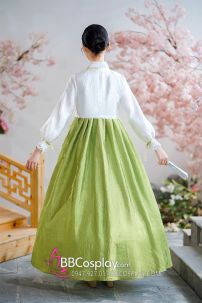Hanbok Hàn Quốc Áo Trắng Váy Xanh Siêu Xinh Xắn