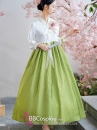 Hanbok Hàn Quốc Áo Trắng Váy Xanh Siêu Xinh Xắn