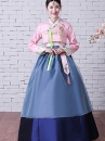 Hanbok Hàn Quốc 48 Áo Hồng Váy Xanh 2 Lớp
