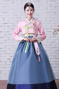 Hanbok Hàn Quốc 48 Áo Hồng Váy Xanh 2 Lớp
