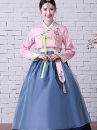 Hanbok Hàn Quốc 48 Áo Hồng Váy Xanh 2 Lớp
