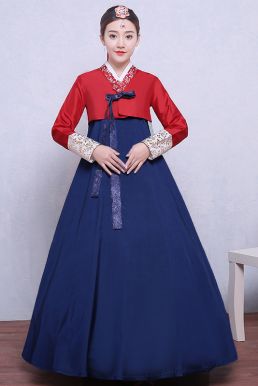 Hanbok Hàn Quốc Áo Đỏ Váy Xanh Có Đai Ngực 51